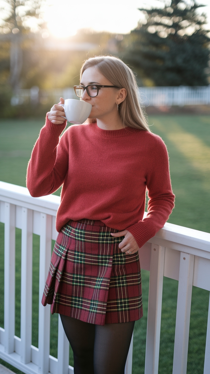 Stay Warm with a Red Cashmere Sweater Outfit outfit idea