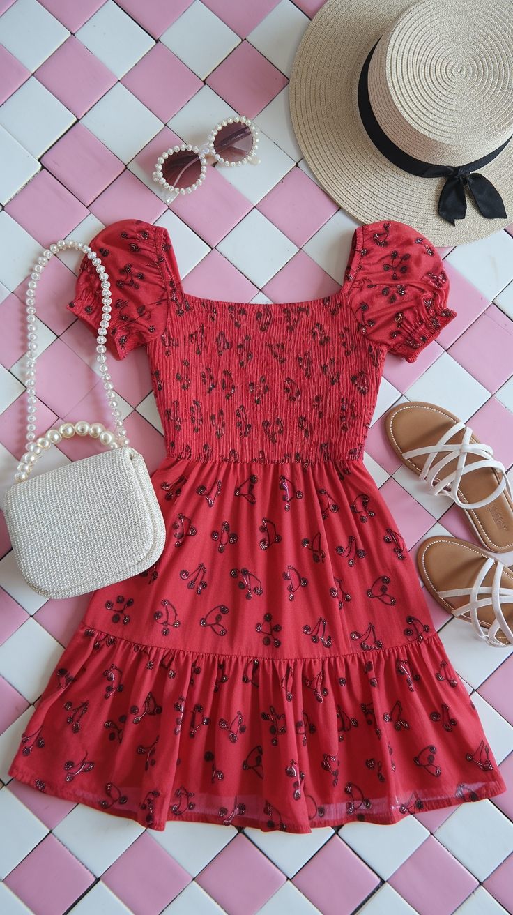 Flaunting the Red Cherry Dress for a Bold Appearance outfit idea