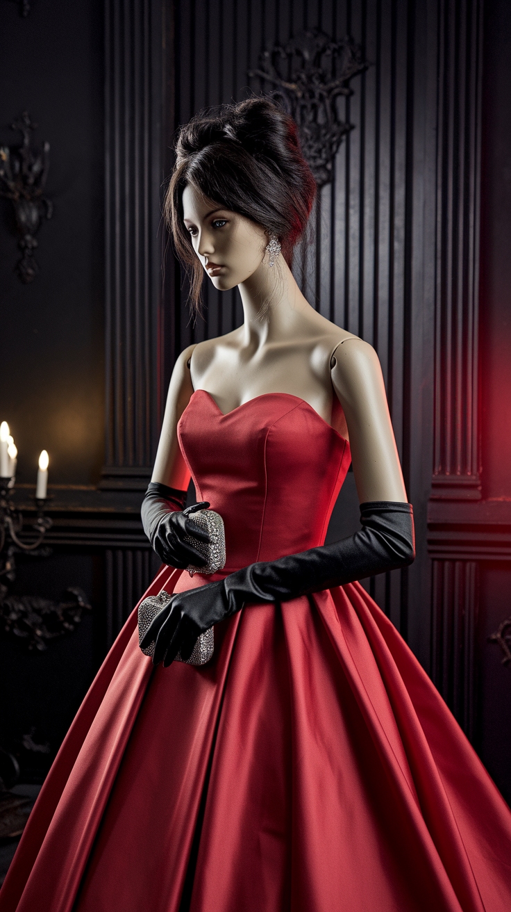 Elegant Red Dress and Black Gloves for Special Events outfit idea