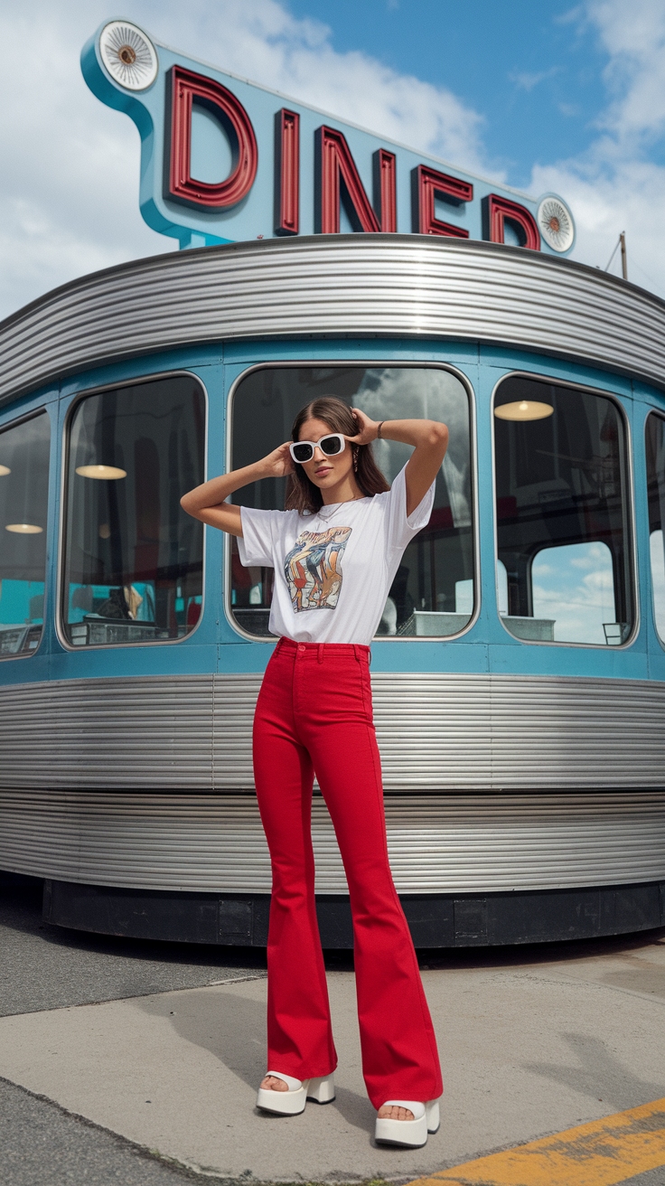 Red Flare Pants: How to Rock This Trendy Color outfit idea