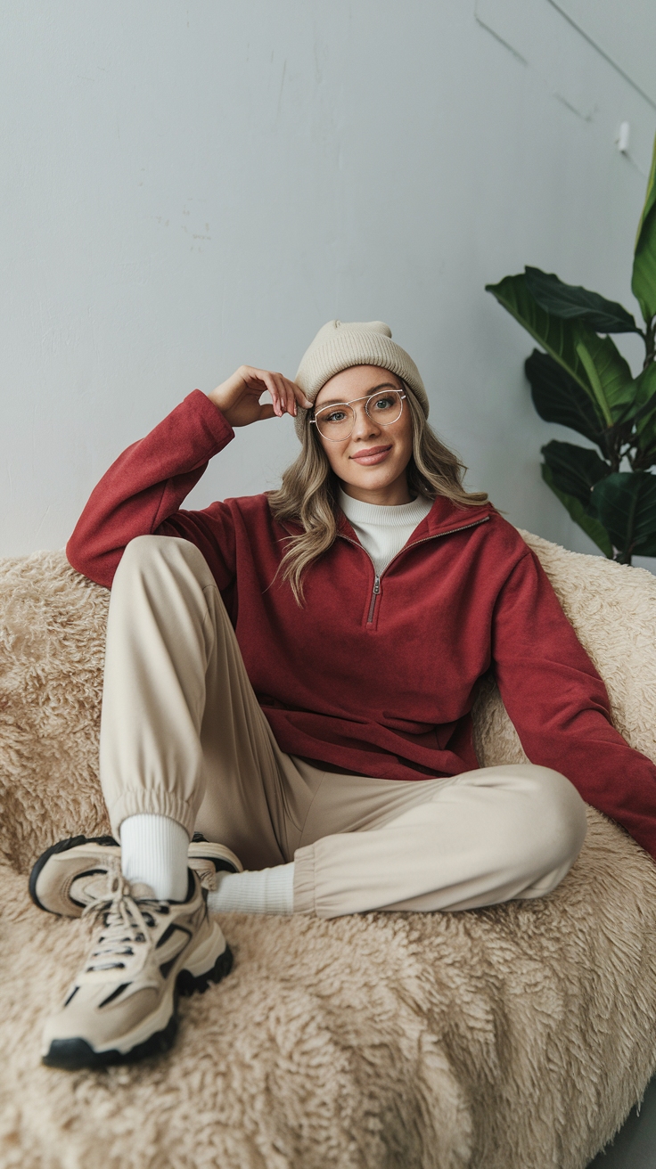 Red Half Zip Sweater Outfit for Cozy Days outfit idea