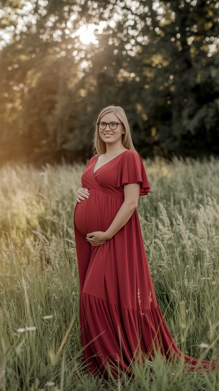 Red Maternity Dress: Comfort Meets Style for Moms-to-Be outfit idea