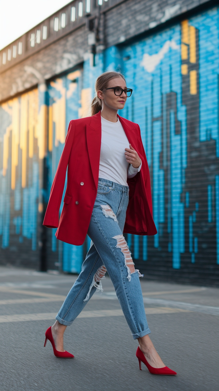 Stylish Red Pumps Outfit Jeans for a Night Out outfit idea