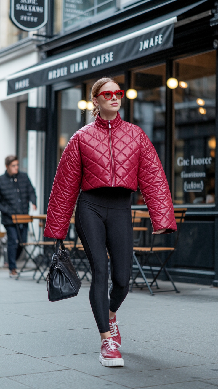 Stay Cozy with a Red Quilted Jacket Outfit This Season outfit idea