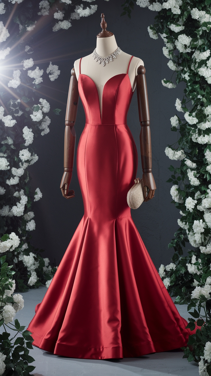 Glamorous Red Satin Prom Dress for a Dazzling Night outfit idea