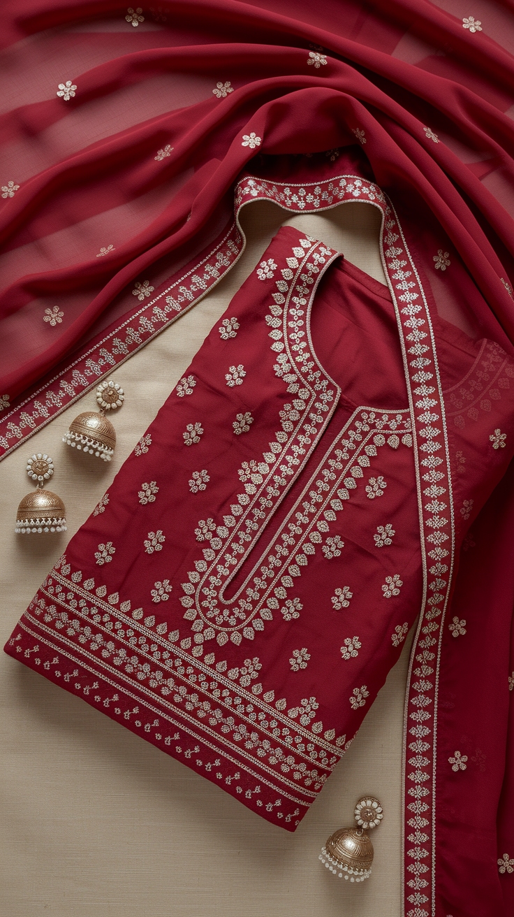 Cultural Red Shalwar Kameez for Festive Gatherings outfit idea