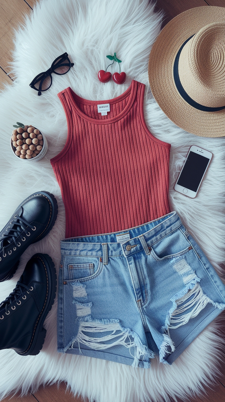 Cool and Casual: Red Tank Top Outfit for Hot Days outfit idea