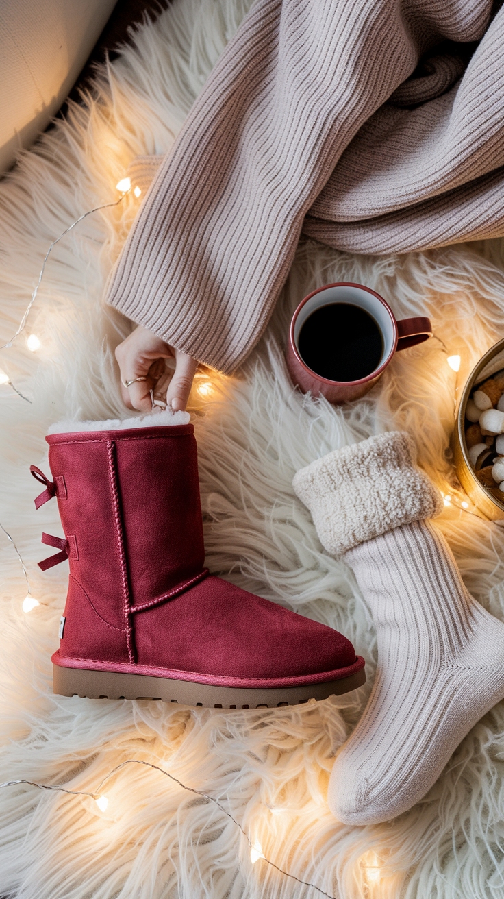 Stay Warm with Trendy Red Ugg Boots This Winter outfit idea