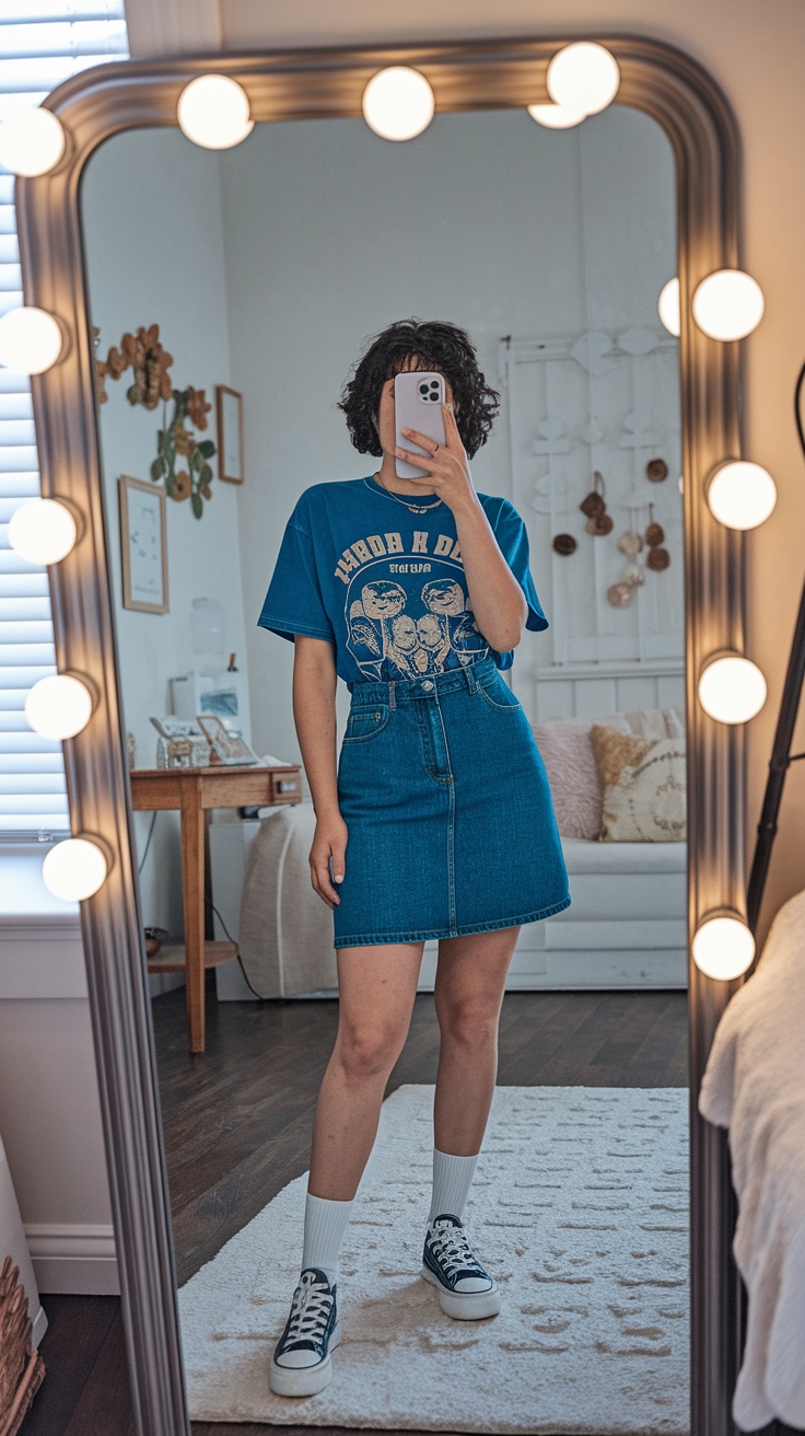 Crafting the Perfect Retro Denim Skirt Outfit outfit idea