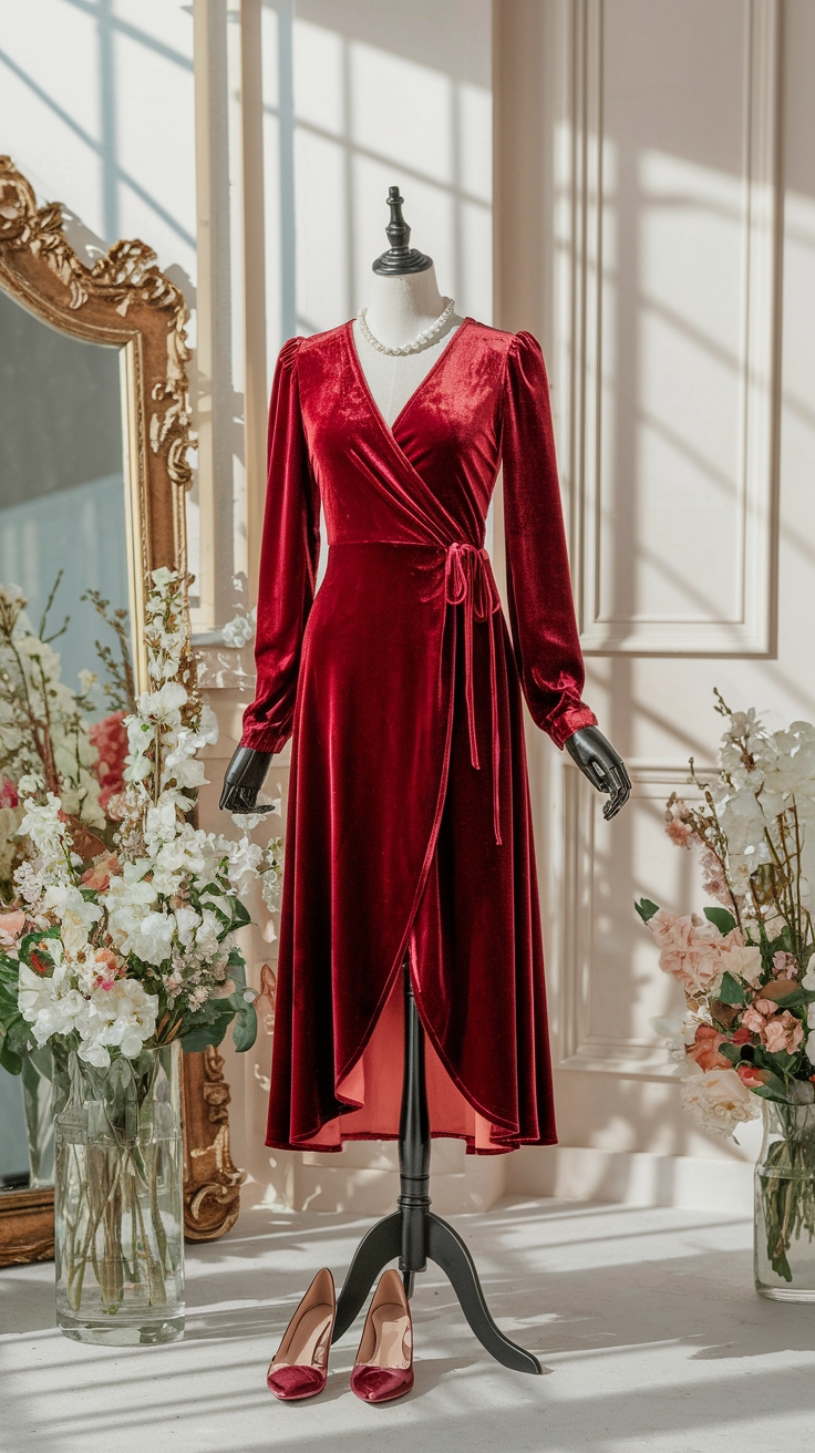 Stunning Velvet Red Dress Outfit Ideas to Inspire You outfit idea