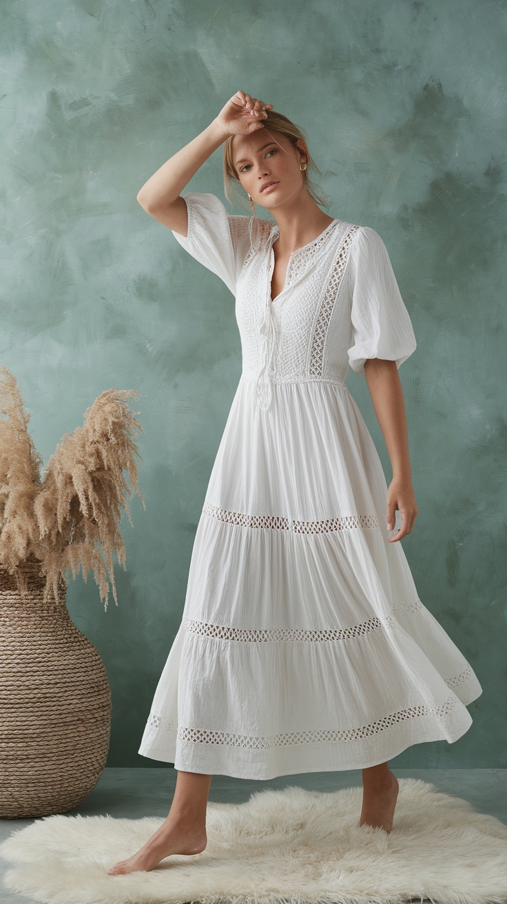 Effortless White Maxi Boho Dress for Summer Vibes outfit idea