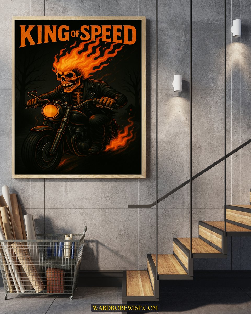 Flaming Skull Biker canvas