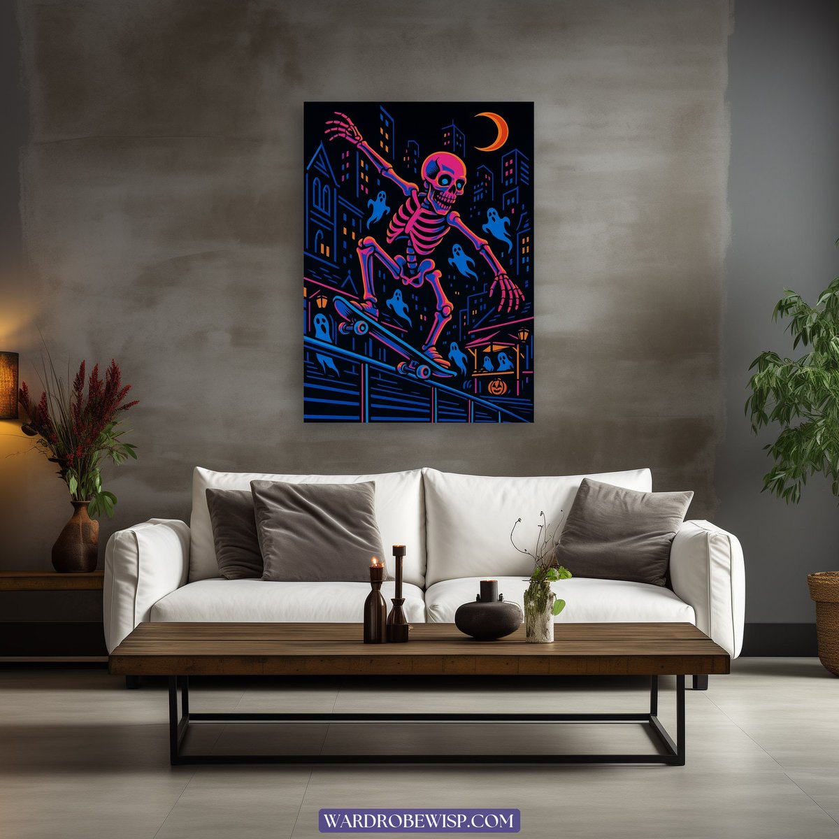 Skeleton Skateboard Wall Art Decor canvas