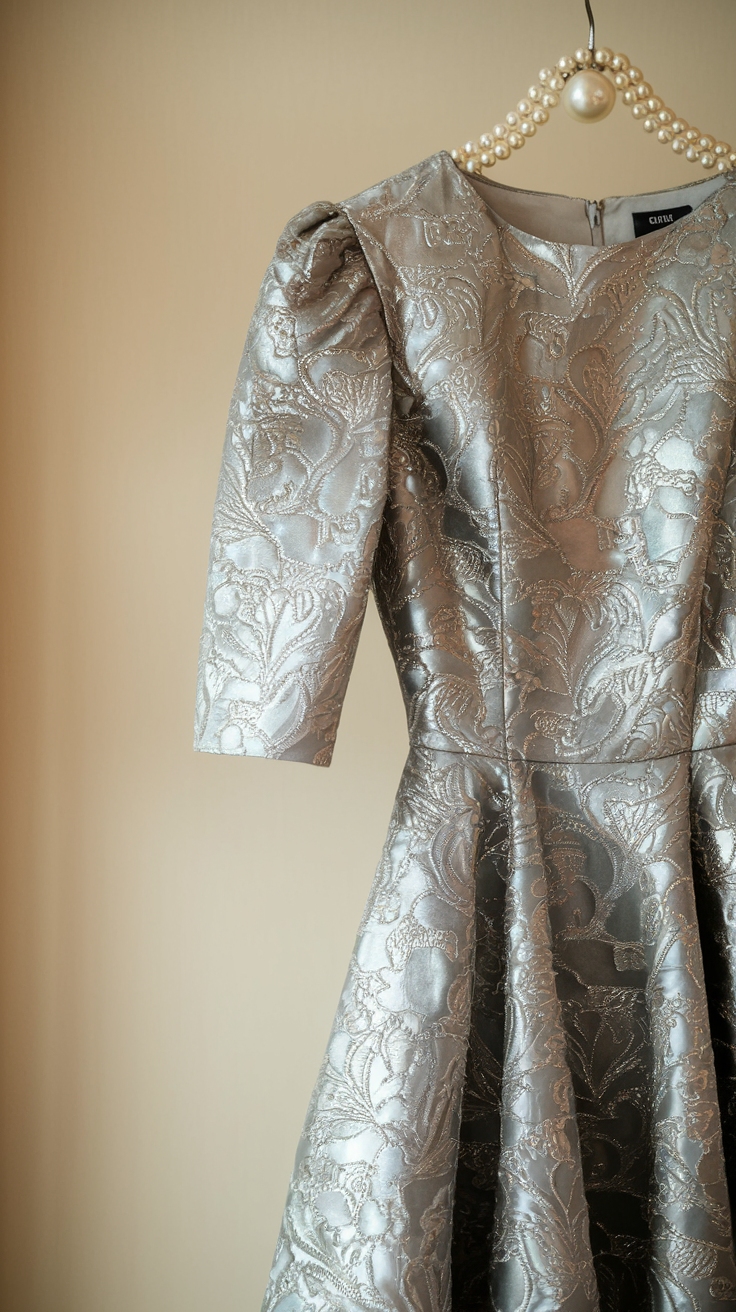 The Elegance of a Metallic Jacquard Dress outfit idea