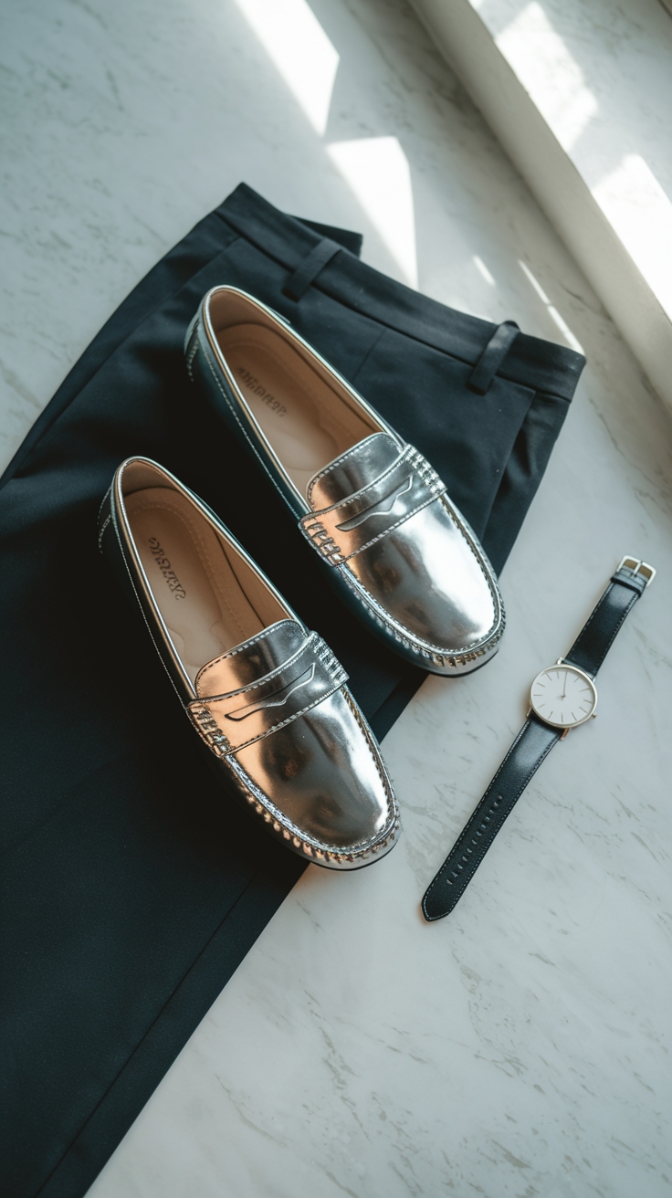 Finding the Right Pair for Metallic Loafers Outfit outfit idea