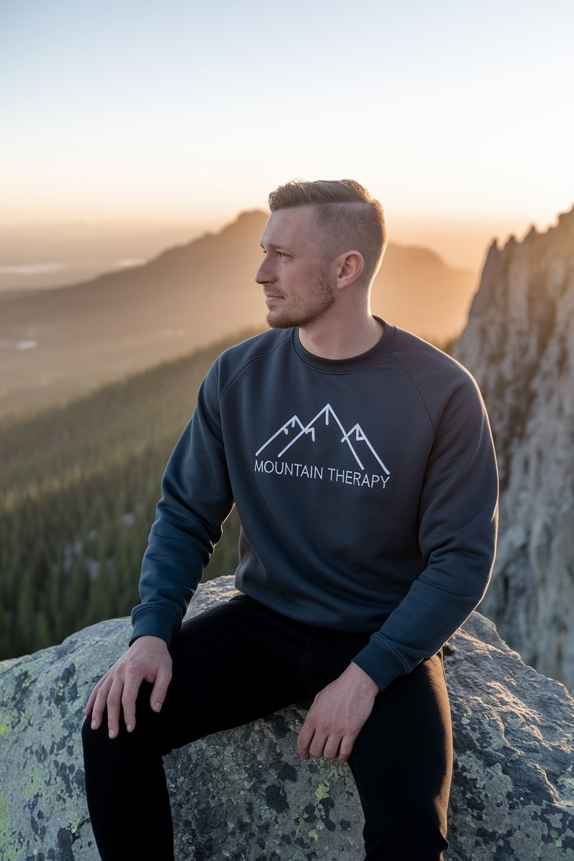 Mountain Therapy Embroidery Crewneck: Comfort in the Wild outfit idea