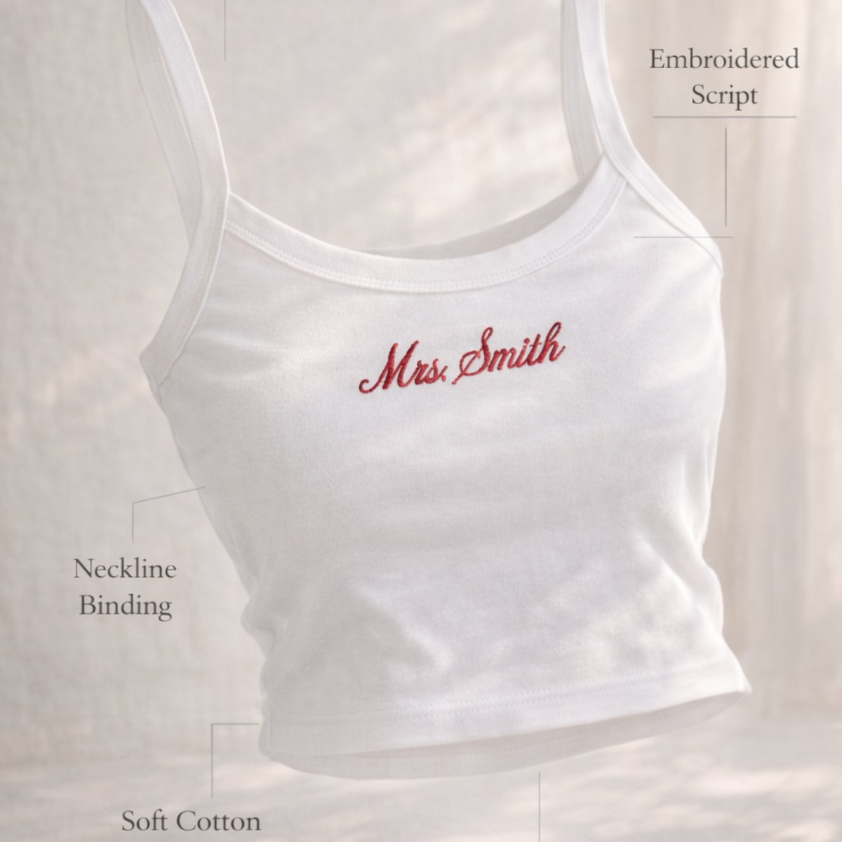 Personalized Embroidered Tank Top, Custom Mrs. Tank Top, Custom Embroidery Crop top Mrs Bride gift, Bachelorette party idea (10) tanktop