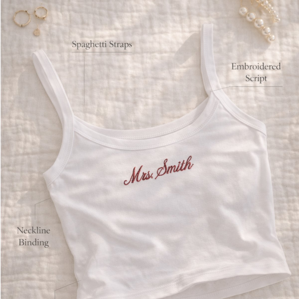 Personalized Embroidered Tank Top, Custom Mrs. Tank Top, Custom Embroidery Crop top Mrs Bride gift, Bachelorette party idea (10) tanktop