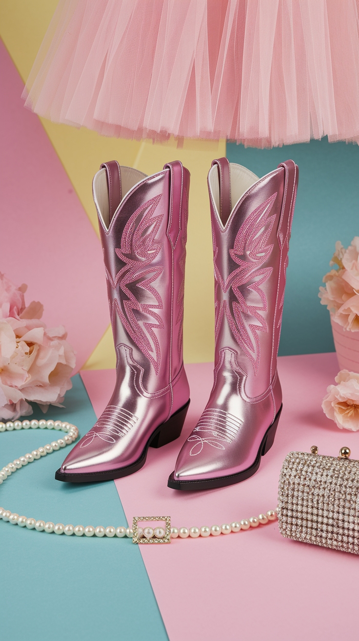 Pink Metallic Cowgirl Boots: Country Meets Glam outfit idea