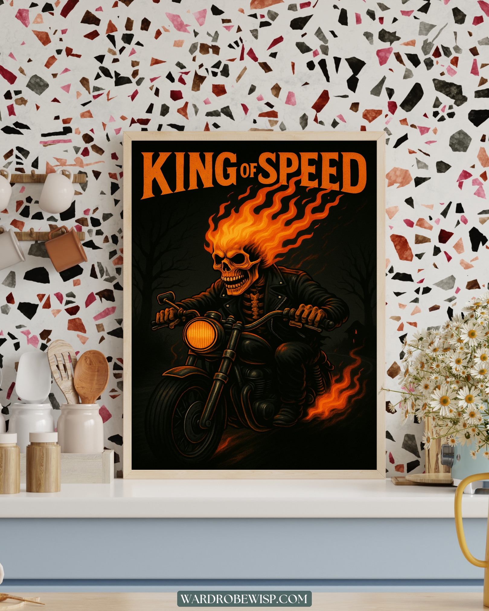 Flaming Skull Biker canvas