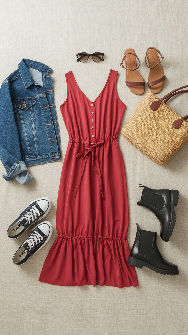 Casual Red Dress Outfit Ideas for Relaxed Days outfit idea