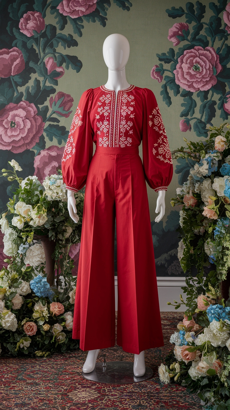 Elevate Your Look with a Red Embroidered Blouse outfit idea