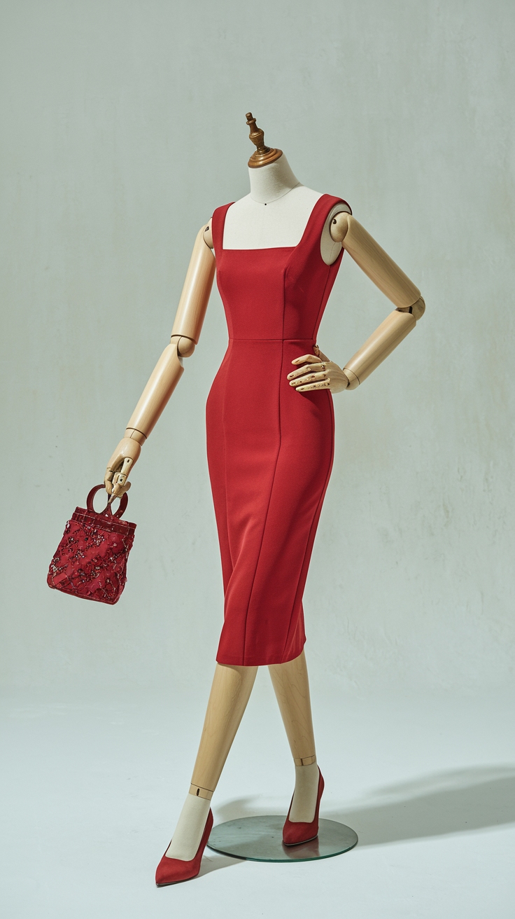 Perfect Red Fitted Dress Outfit for Any Event outfit idea