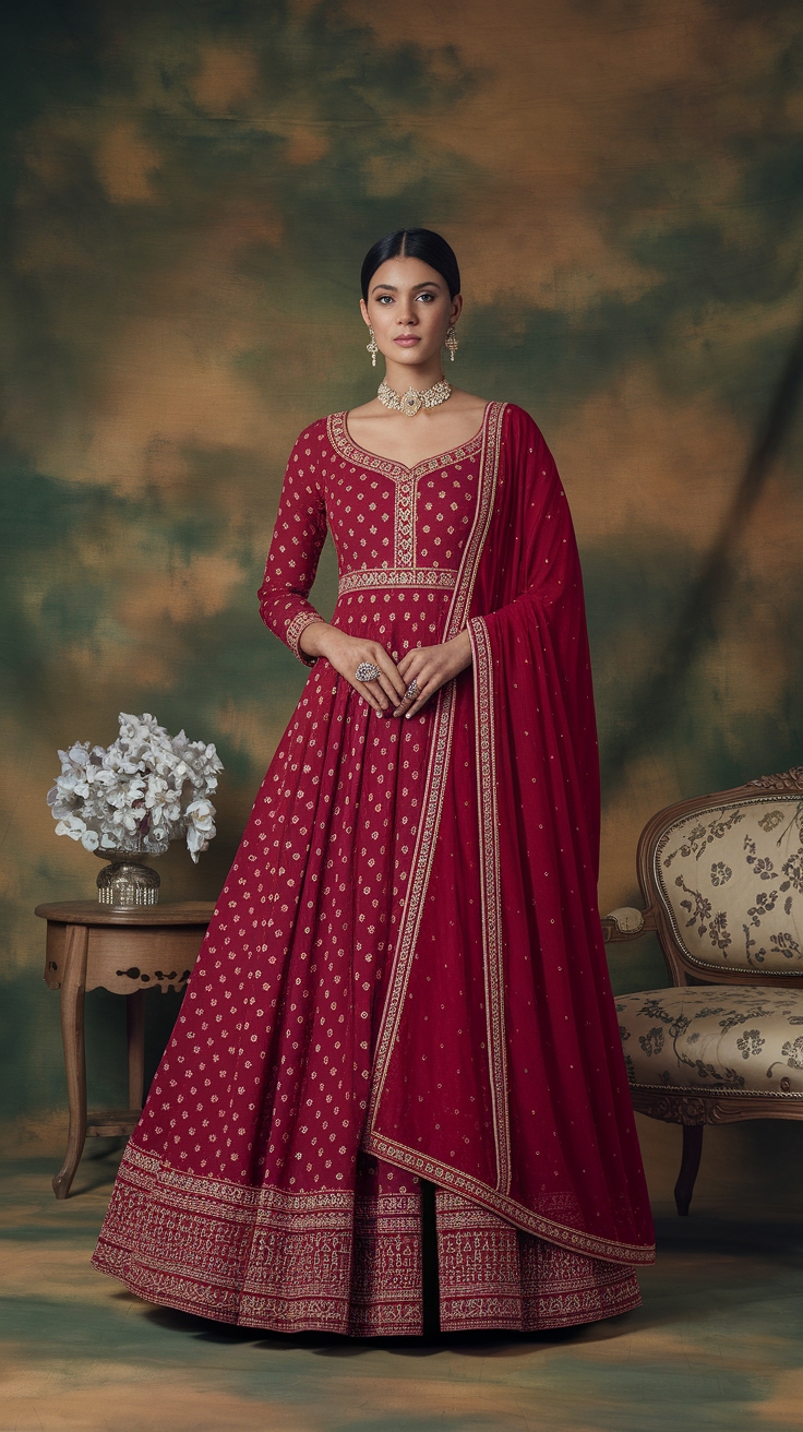 Graceful Red Georgette Anarkali Suits for Festivities outfit idea