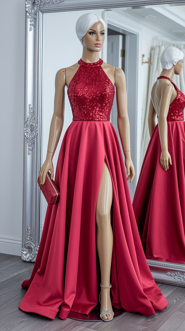 Red Halter Prom Dress: Glamorous Choices for Prom Night outfit idea