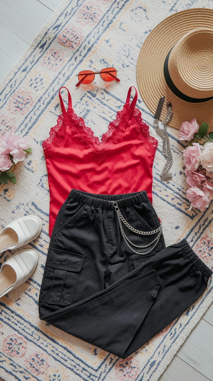 Red Lace Tank Top: A Must-Have for Summer outfit idea