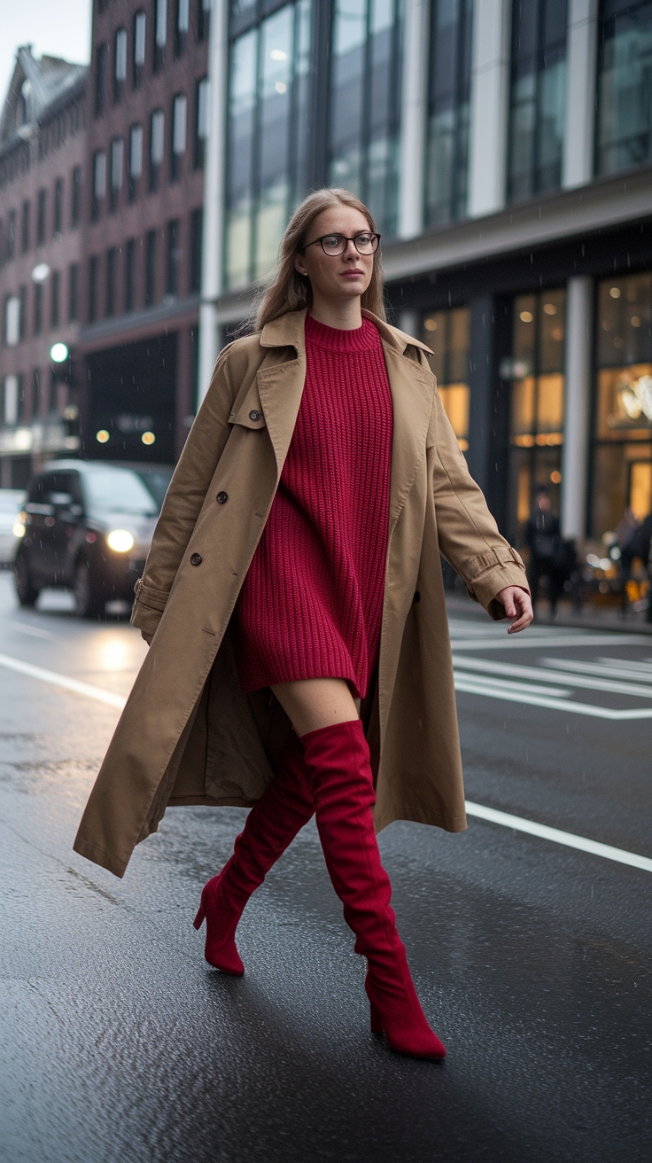 Sleek Red Long Boots Outfit for Stylish Flair outfit idea