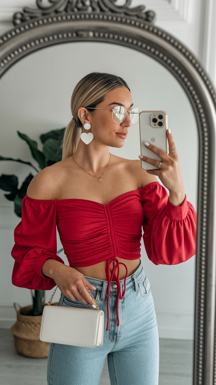 Red Off Shoulder Top Outfits: Trendy Summer Looks to Try outfit idea