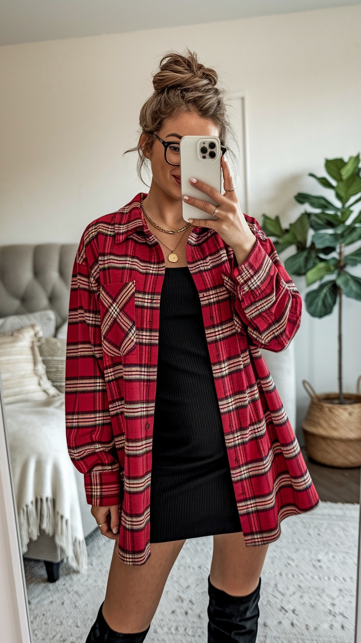 Casual Vibes: Red Plaid Shirt Outfit for Everyday Wear outfit idea