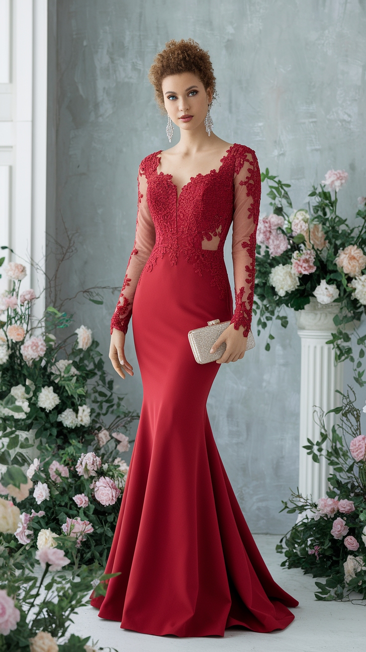 Stunning Red Prom Dress Long Sleeve Options outfit idea