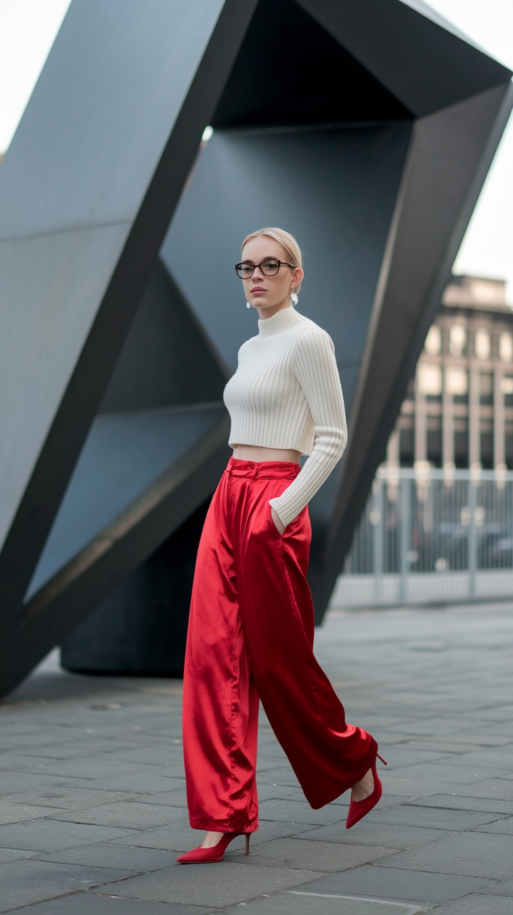 Sleek Red Satin Pants to Pair with Any Top outfit idea