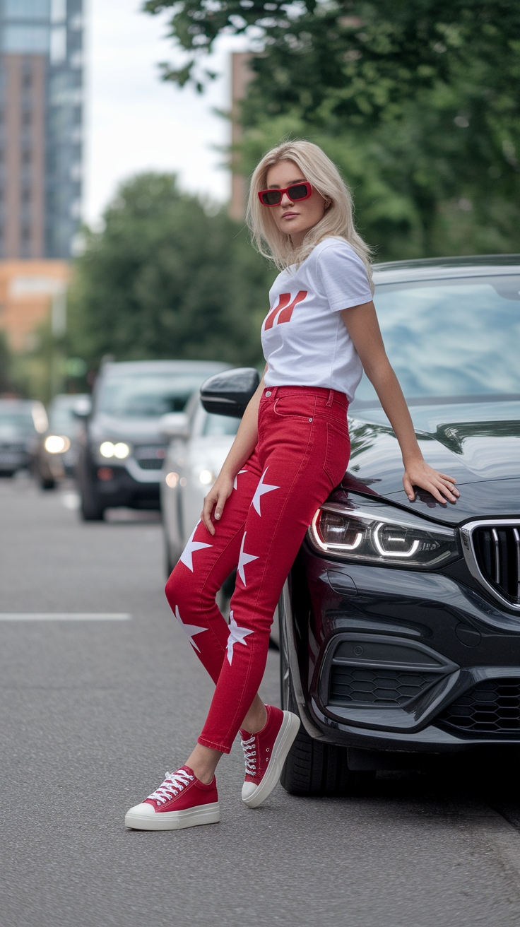Styling Red Star Jeans for a Fun and Casual Outfit outfit idea