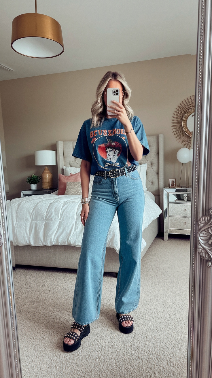 Retro Tshirt Outfit Ideas for a Casual Look outfit idea