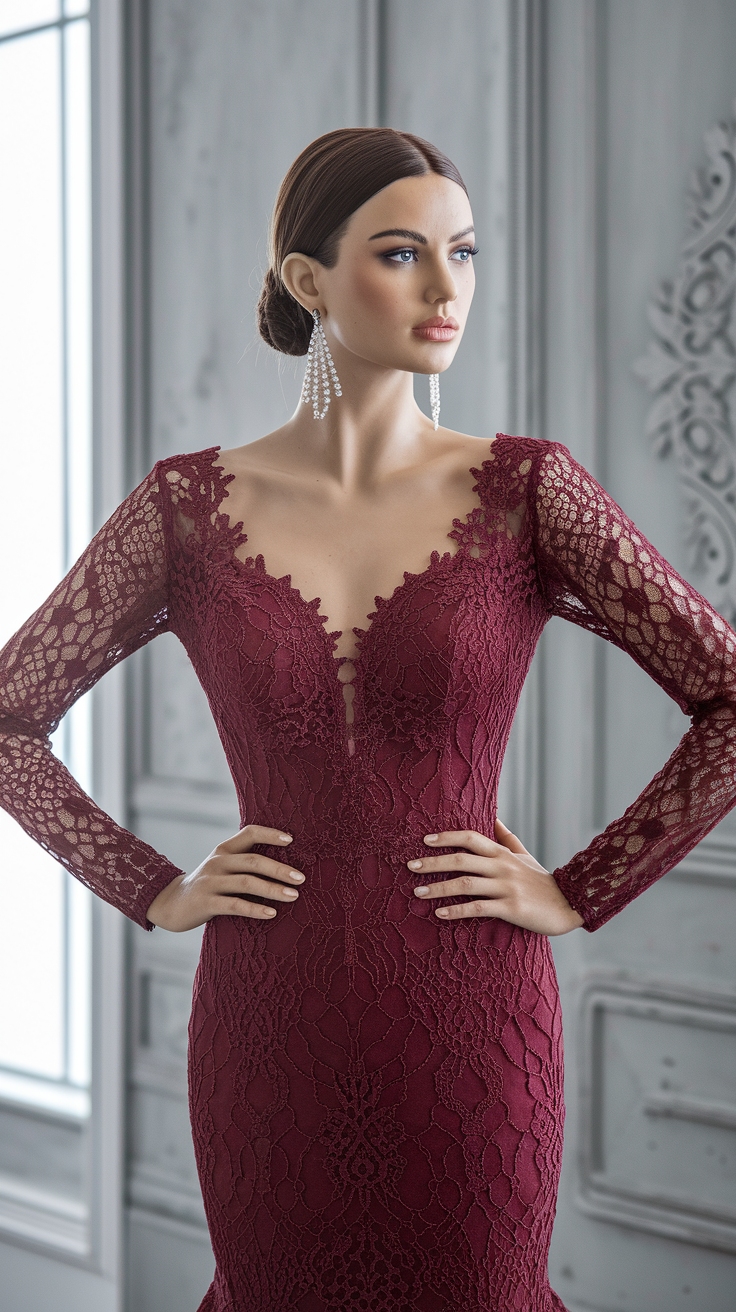Gorgeous Wine Red Prom Dress Long Sleeve Styles outfit idea